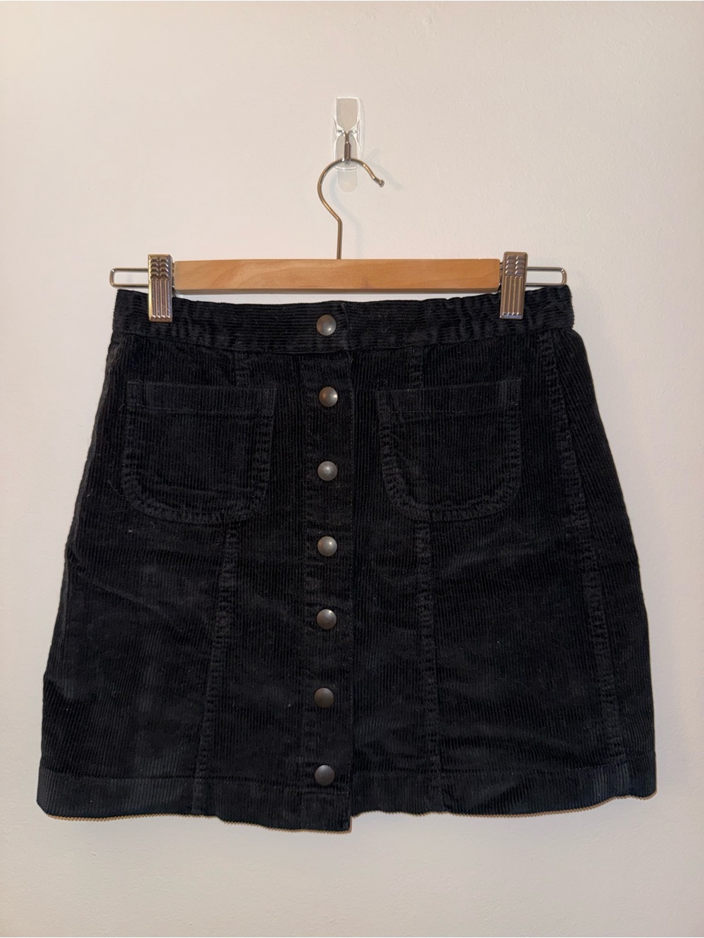 Brandy Melville Black Corduroy Button-Front Mini Skirt